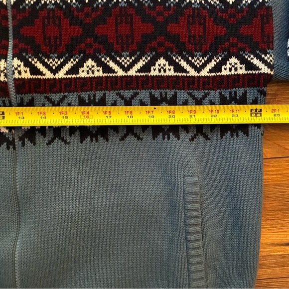 Vintage John Blair Nordic Fair Isle Zip Sweater Jacket Blue Red Geometric XLG - Picture 5 of 12